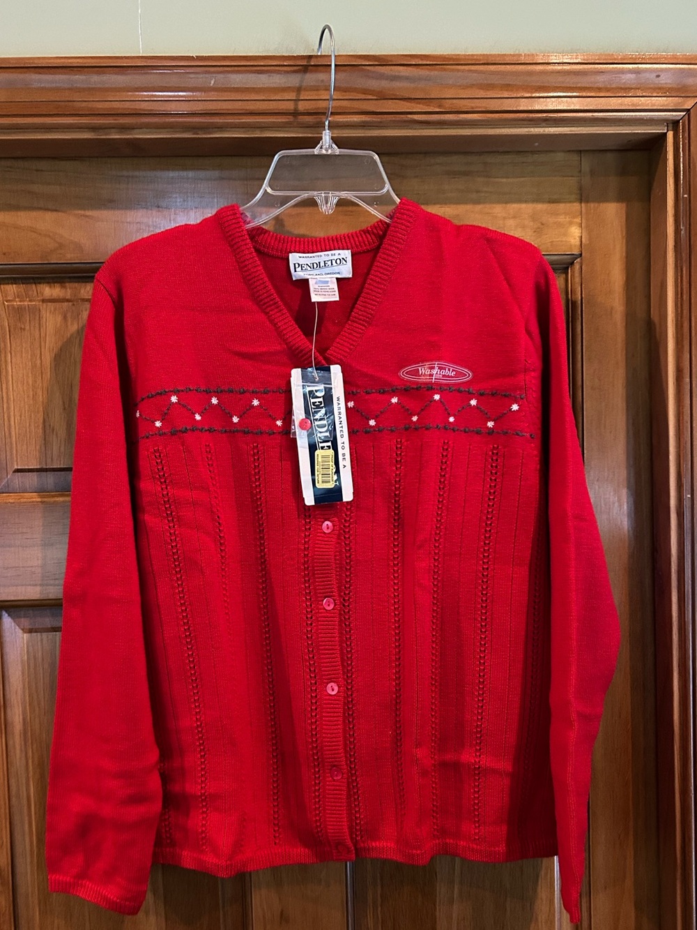 Pendleton Red V-Neck Button Cardigan Sweater